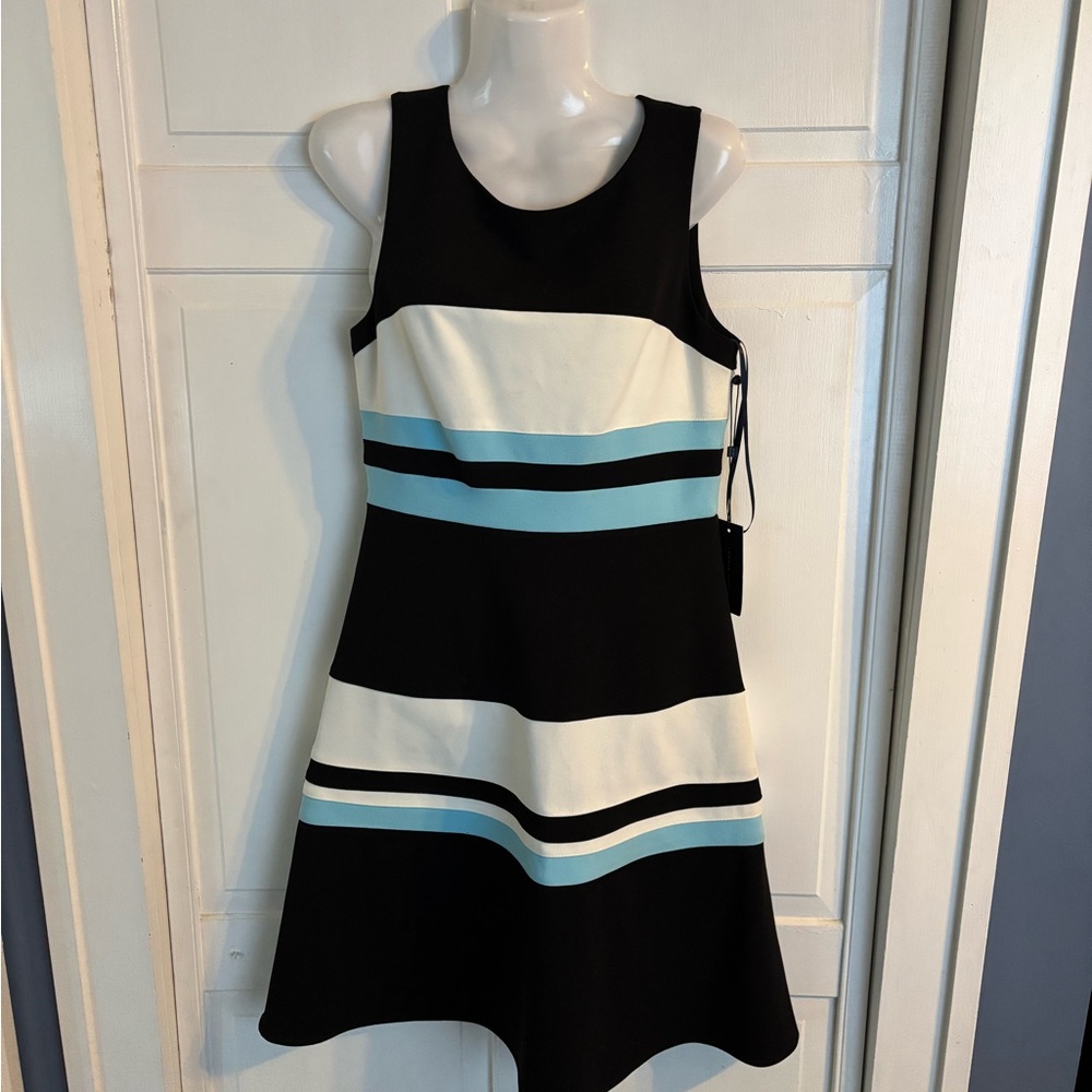Tommy Hilfiger Black and White Striped Dress with Blue Accents Sz 4 NWT